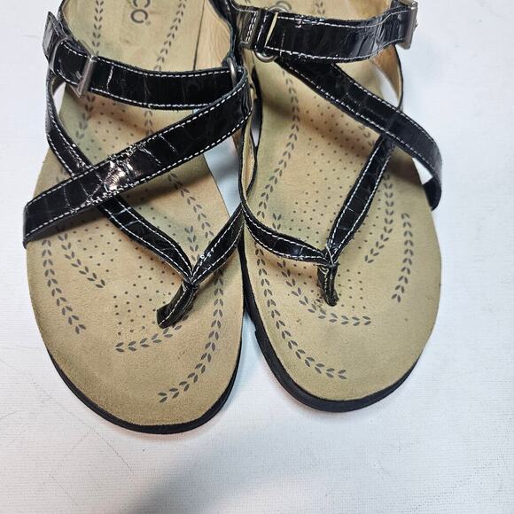 ECCO Sz39 Strappy Patent Croco pattern‎ flip flops leather slippers. Comfy. Boho - Picture 8 of 10